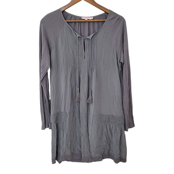 Calypso St. Barth Dresses & Skirts - Calypso St. Barth Gray Silk Drop Smocked Waist Gatsby Dress Size M Tassel Ties